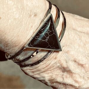 Silver Cuff with Black Triangle Stone